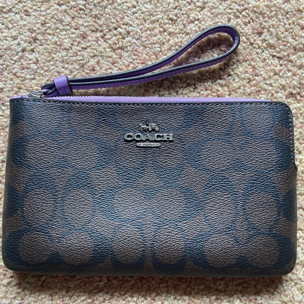 Coach Signature Brown and Purple Wristlet
